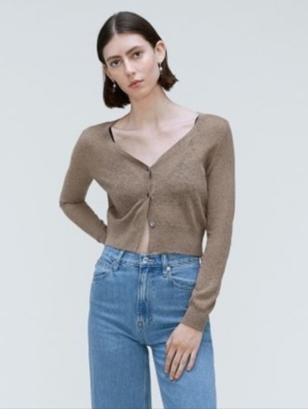 Everlane The Featherweight Alpaca Cardigan in Camel Tan Brown Size XXS